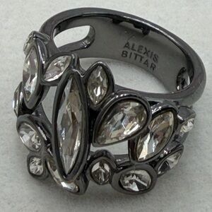 Alexis Bittar Gunmetal Ring with Clear Crystals